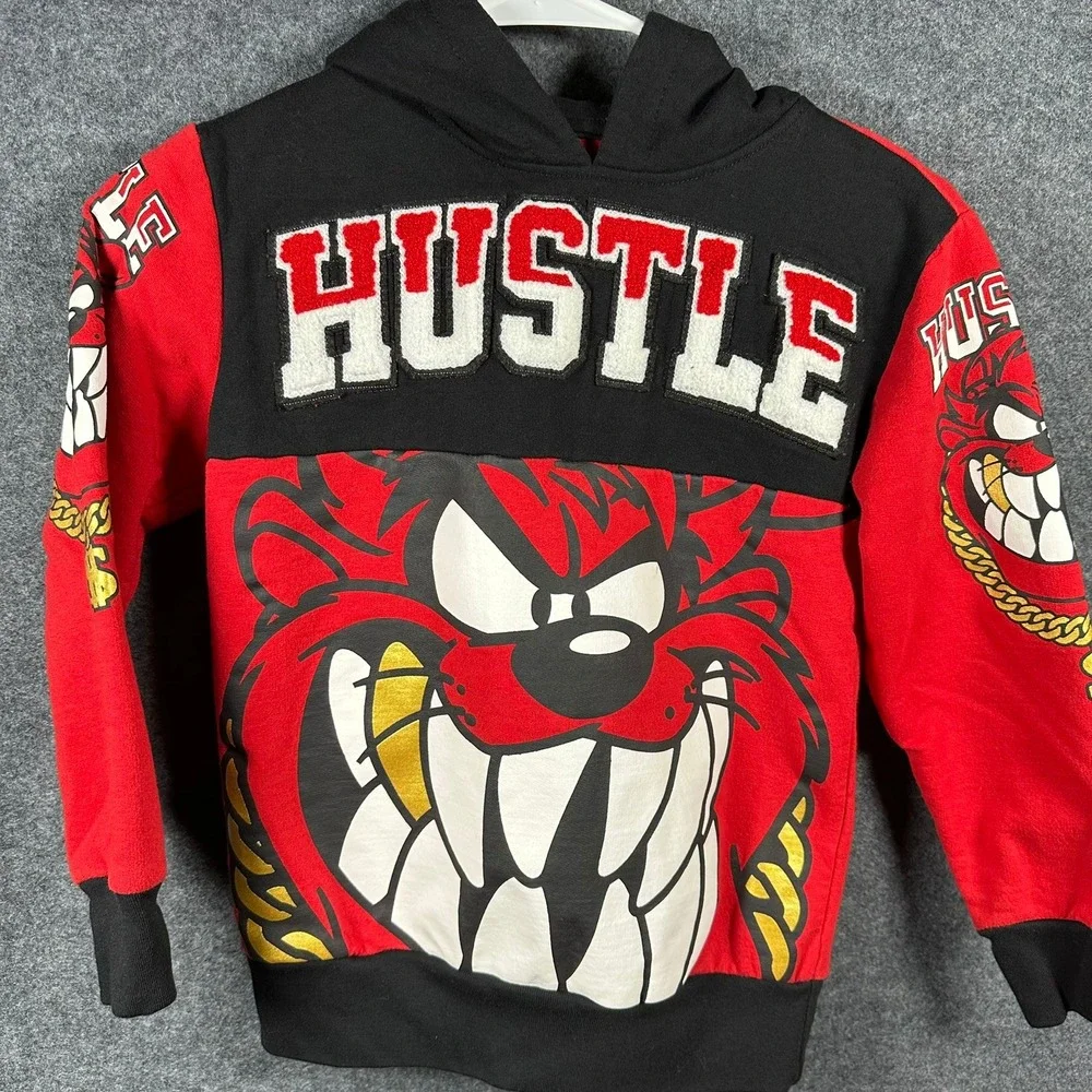 Looney Tunes Taz Hustle Hoodie Kids Medium 8 Red‎ Black Tasmanian Devil Pullover